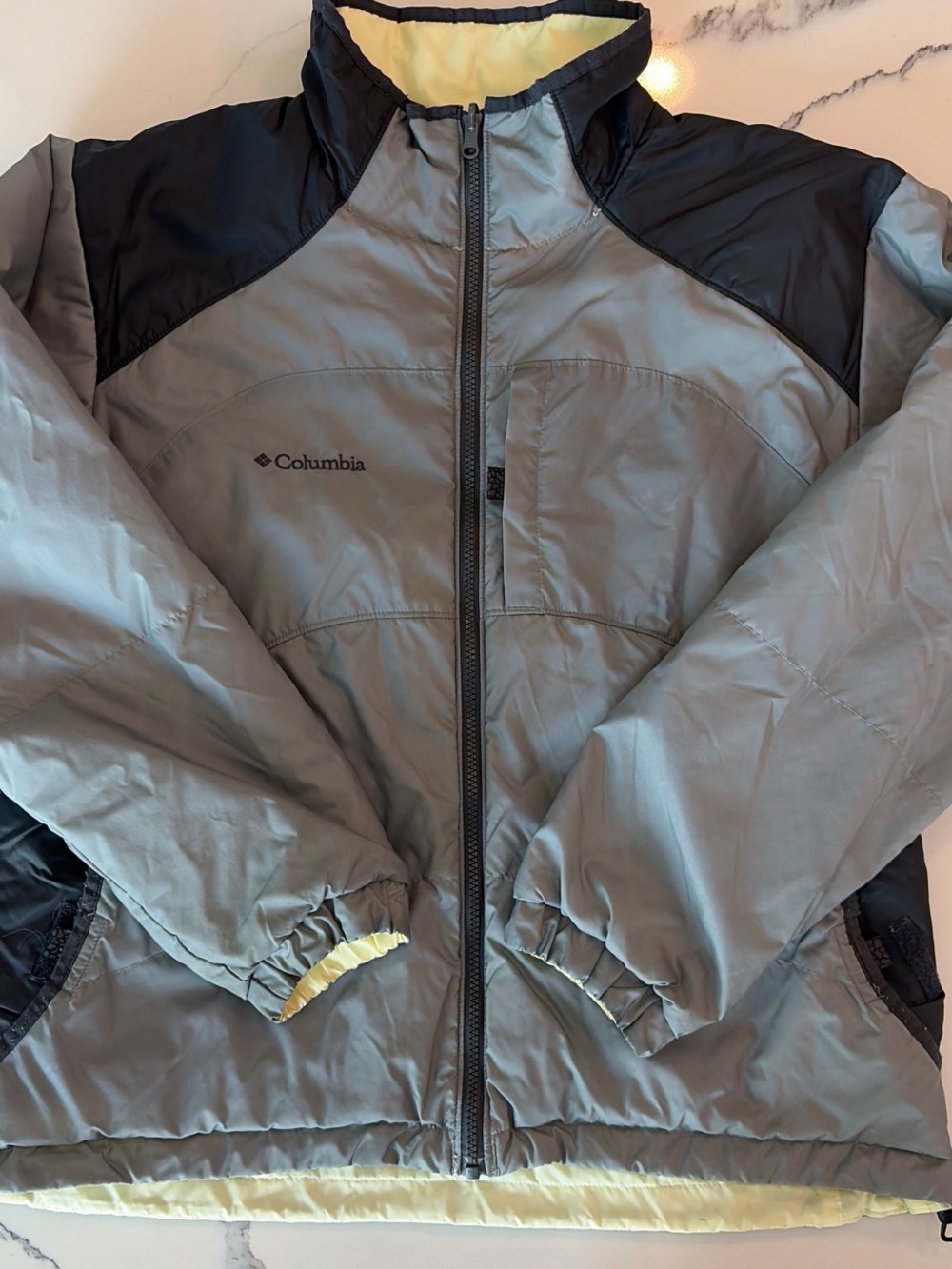 Columbia Gray and Black Jacket with Yellow Lining